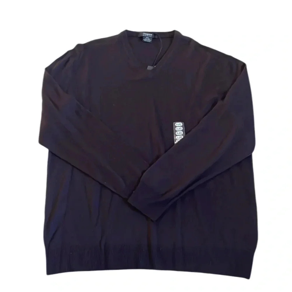 Giorgiolini V-Neck Sweater Mens XXL Brown 100% ExtraFine Merino Wool Italy NWT